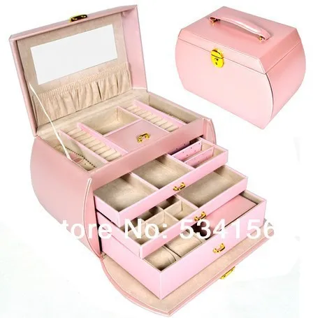 Free Shipping  Ring & necklaces &  Gift Jewelry Boxes Cases Display Leather gift box case watch casket(Smooth leather pink color