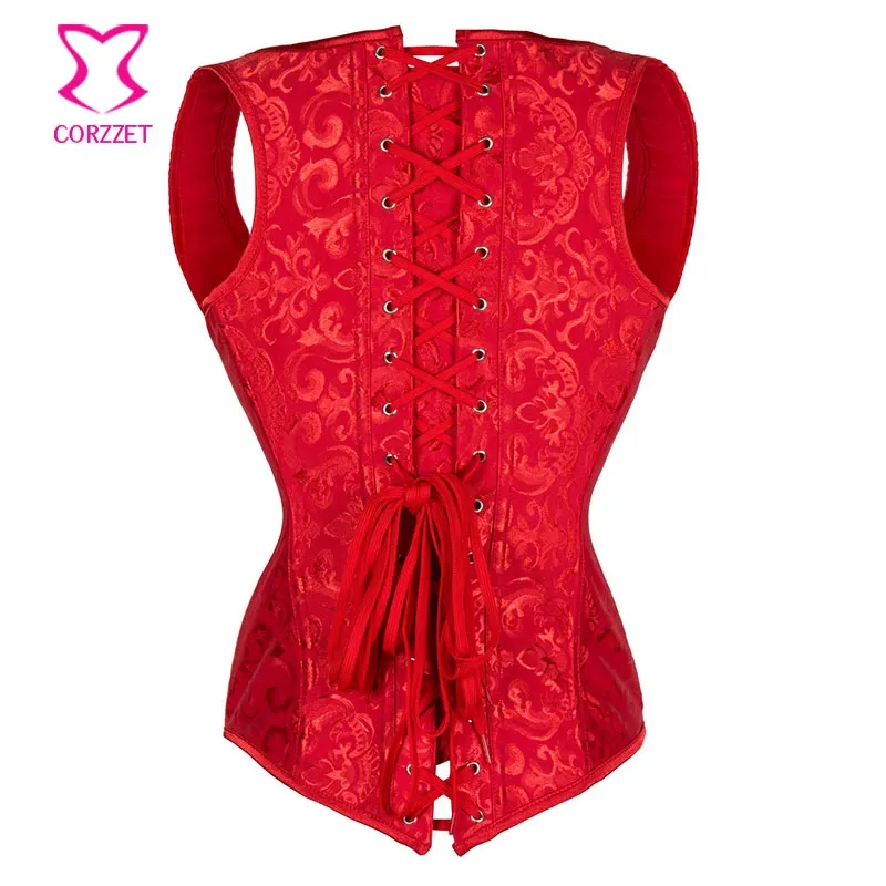 Red Steel Boned Underbust Corset Vest Bustier Top Plus Size 6XL Corpetes E Espartilhos Sexy Corsets And Bustiers Gothic Clothing