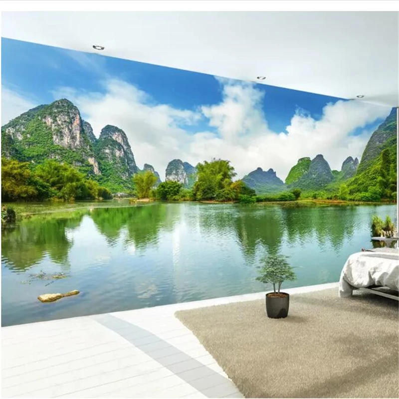 

wellyu обои wall papers home decor Custom wallpaper HD Guilin Mountains and Waters Clear Water Scenery TV Background Wall