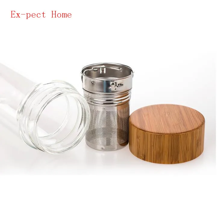 25pcs/lot Free shipping Wholesale Bamboo lid Double Walled glass tea tumbler. Includes strainer and infuser basket