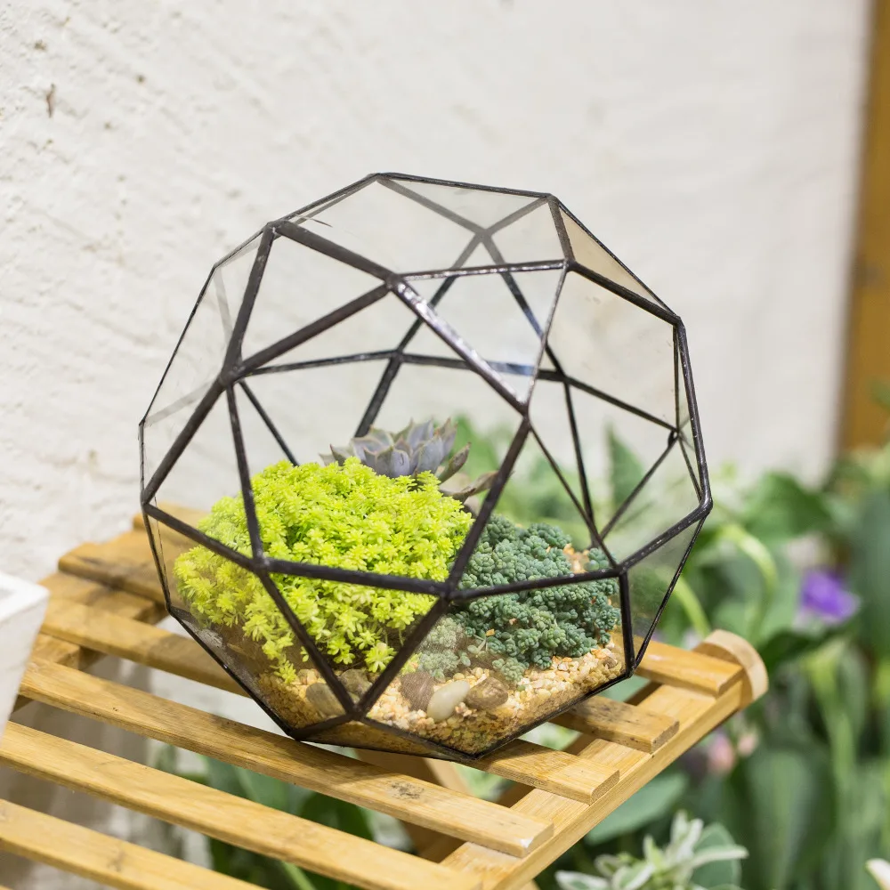 NCYP Glass Flower Pot 32 Sides Geometric Terrarium Desktop Garden Glass Bonsai Planter Pot Container for Flower Succulents Plant