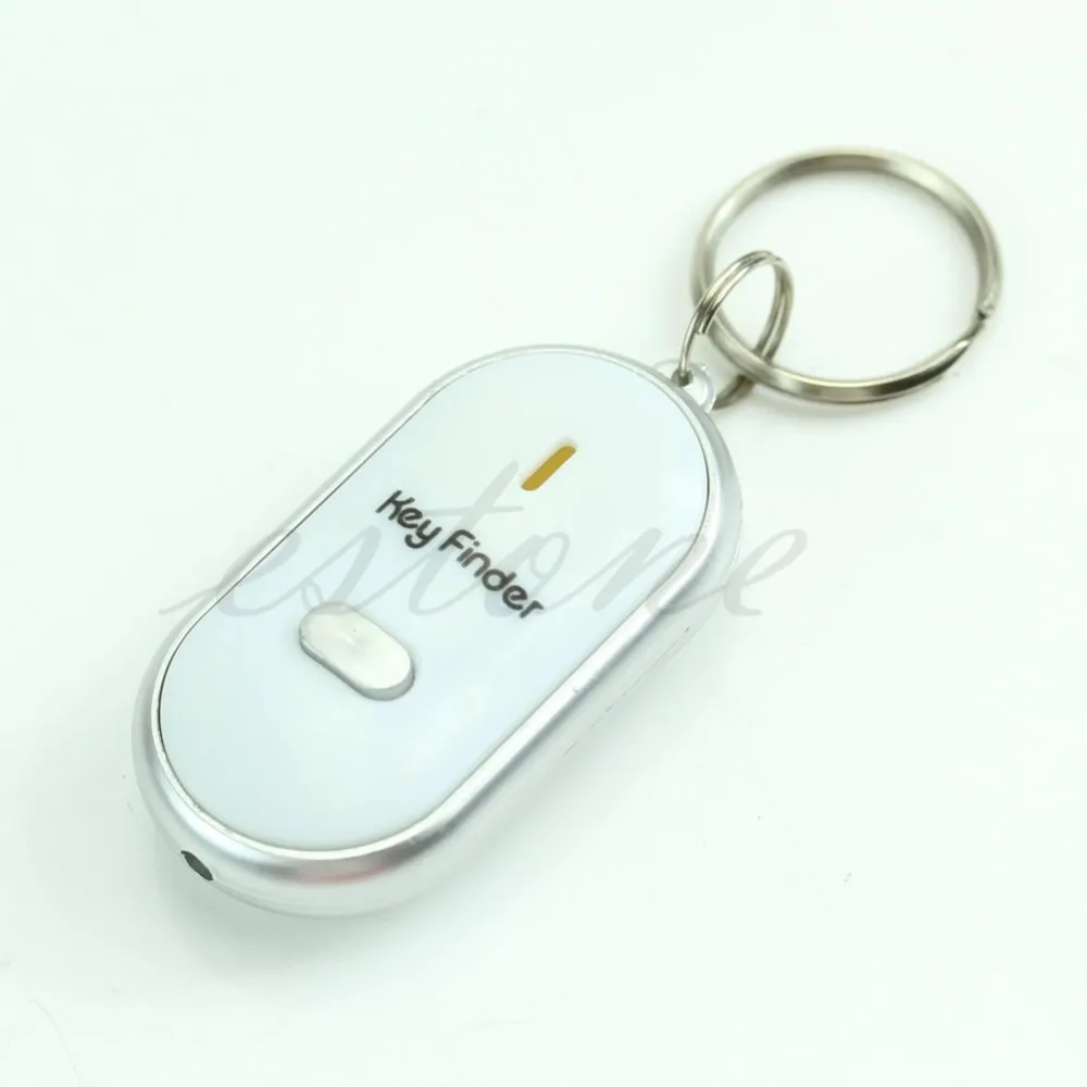 White LED Key Finder Locator Find Lost Keys Chain Keychain Whistle Sound Control