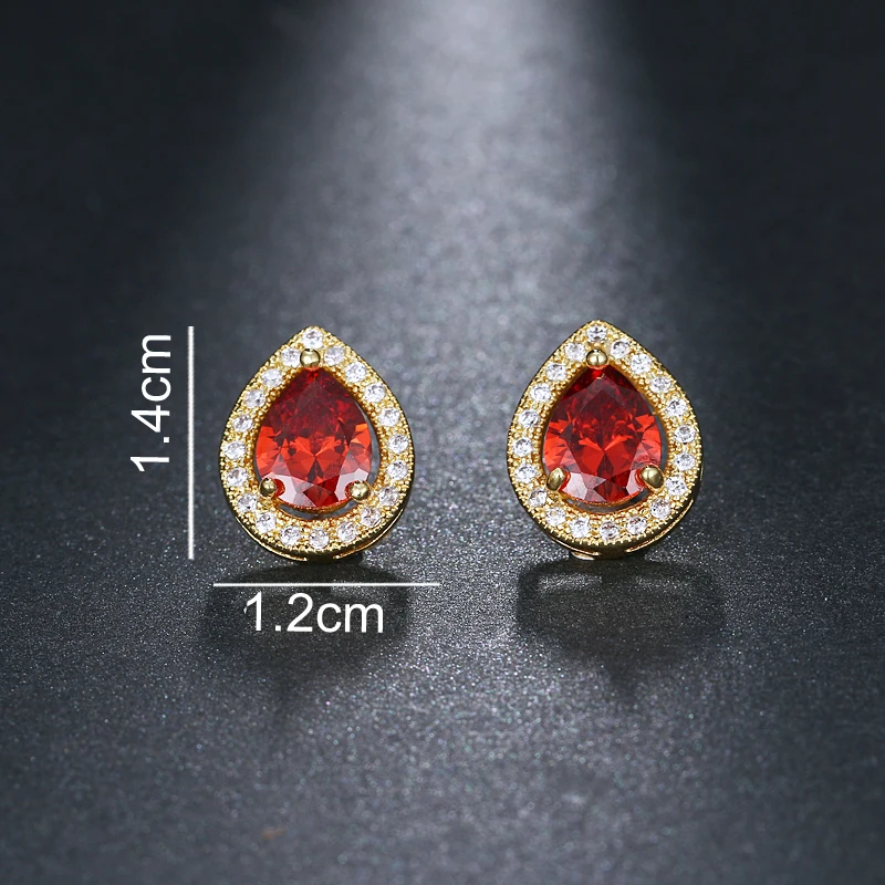 EMMAYA Luxury Red TearDrop Shape CZ Crystal Wedding Stud Earrings for Women Wholesale Price