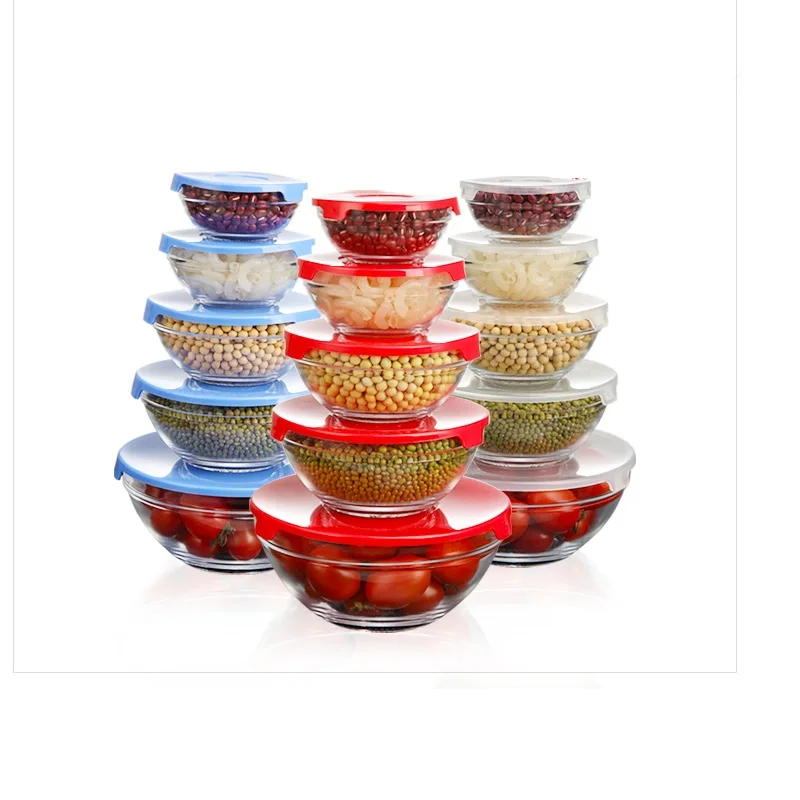 5pcs Glass Mixing Bowl Glass Bowl Set Retain Freshness Bowl with PP cover each