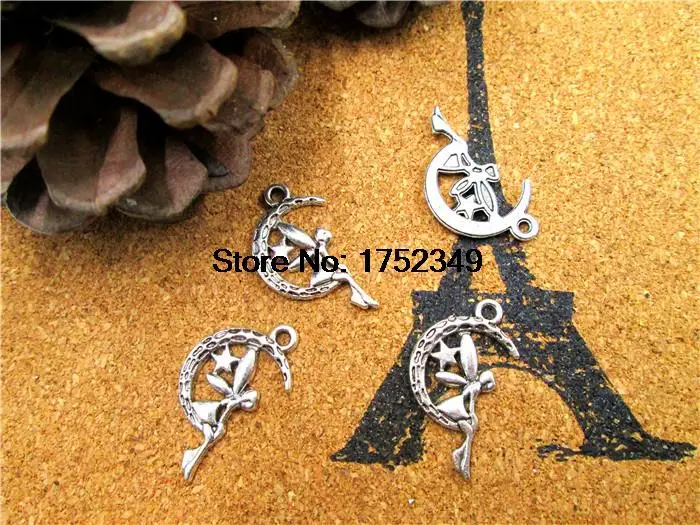 20pcs--Moon Angel  Charms, Antique Tibetan silver Fairy  Charm Pendants 15x25mm