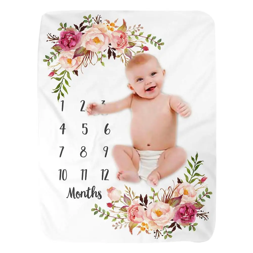 Newborn Baby Monthly Growth Milestone Blanket Photography Props Background Cloth Commemorate Rug Girls Boy Blanket Kids Shooting