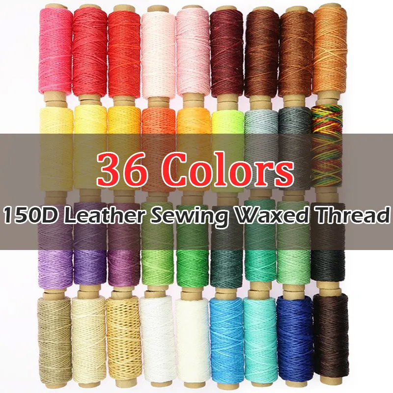 36 Colors 1mm Width 150D 50M, Leather Craft Sewing Waxed Thread, Shoe Flat Wax Wire String Hand Stitching Black Brown Yellow