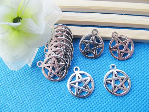 

100pcs 17mmx20mm Antique Silver tone/Antique Bronze Round Five Pointed Star Connector Pendant Charm/Finding,DIY Accessory