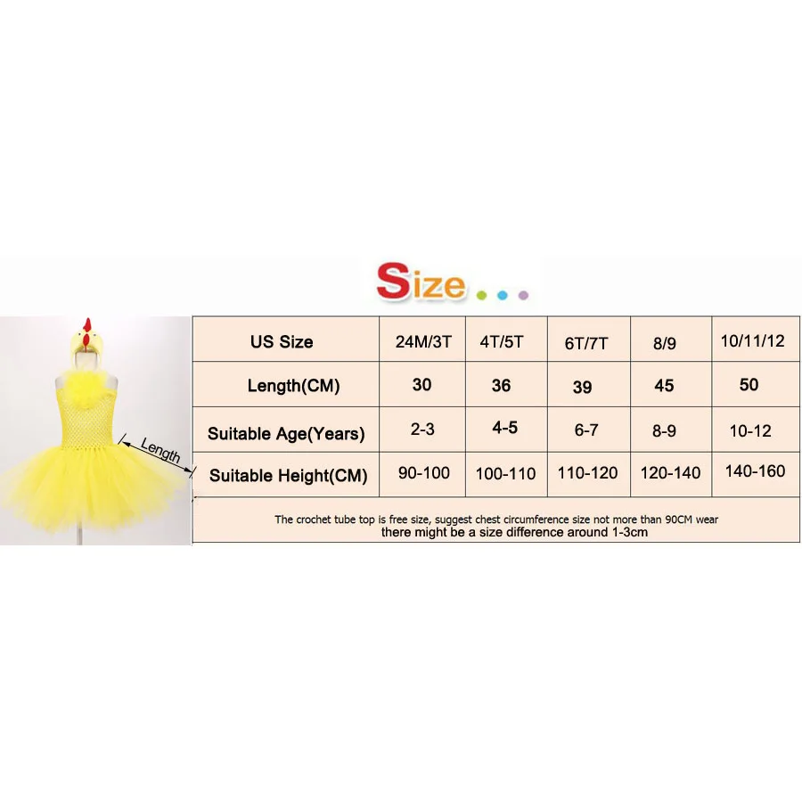 Yellow Chicken Girls Tutu Dress with Headband Animal Baby Girls Birthday Party Dress Up Halloween Children Cosplay Costume
