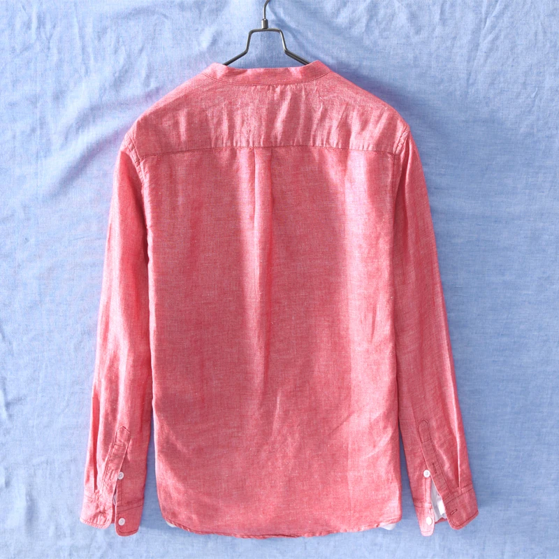 

Новые однотонные синие рубашки с воротником-стойкой, мужская брендовая льняная и хлопковая повседневная рубашка, мужская весенняя модная рубашка, мужская сорочка camisa