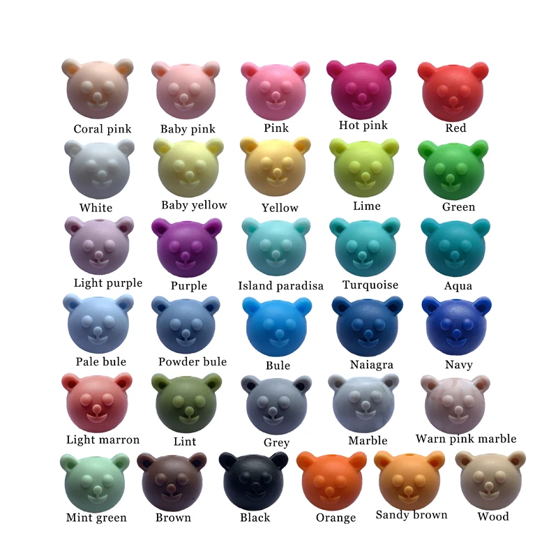 NEW 10pieces/lot Silicone Teething bear beads  Baby Teething beads Food Grade Silicone Rubber bear ball Silicone bead necklace