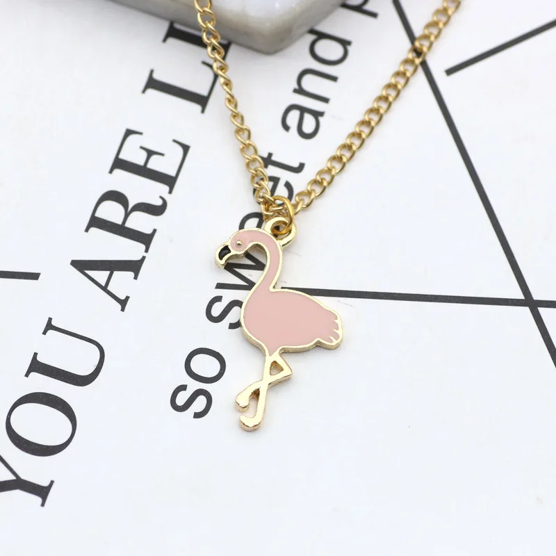 Creative Flamingo Dripping Oil Necklace Fancy Cute Love Pendent Necklace Drip Oil Souvenir Star Choker Women Jewelry girls gift