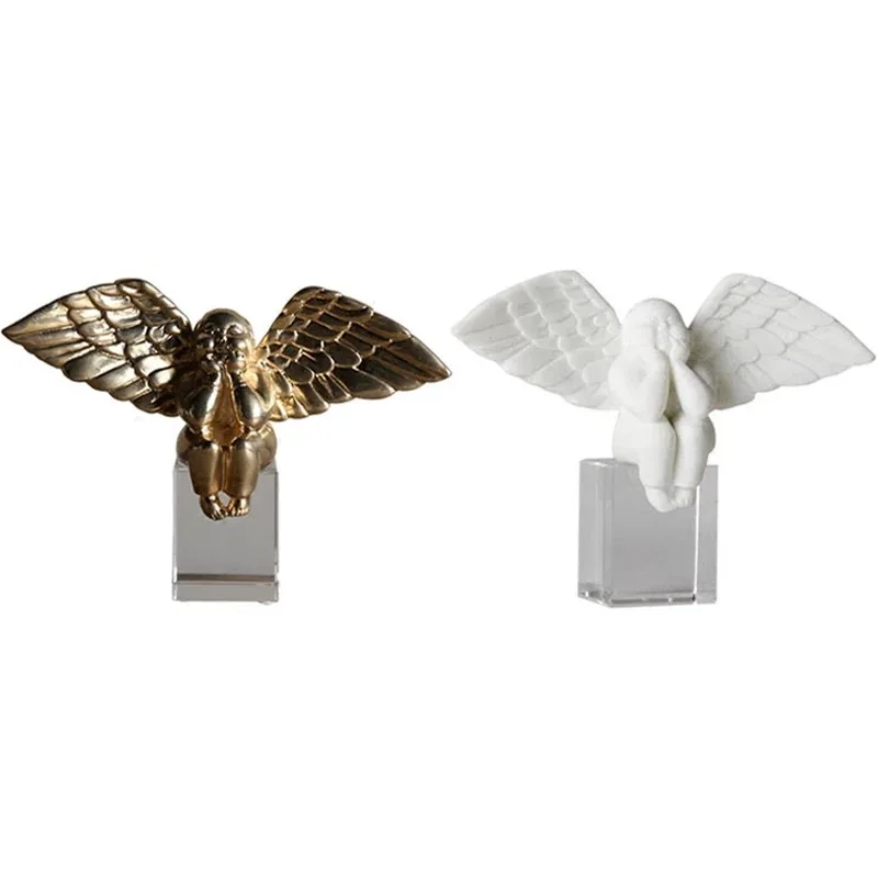 

exquisite white angel home crafts decoration with wings Crystal angel ornaments sculpture modern Art