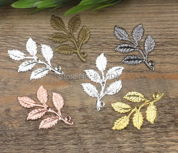 32x50mm Multi-color Plated Brass Metal Blank Filigree Leaf Shape w/ Loop Links Wraps Connectors DIY Jewelry Findings Connectors