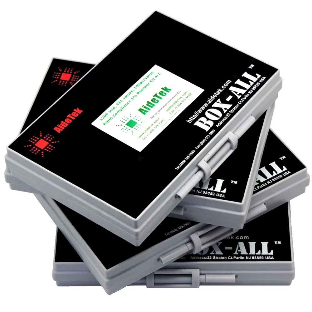 AideTek 1206 ตัวต้านทานชุดกล่อง E96 Series 1% RoHS 491 V x 100 pcs จัดจำหน่าย 4 กล่อง - พลาสติกทั้งหมด organizzation เก็บ R12E96100