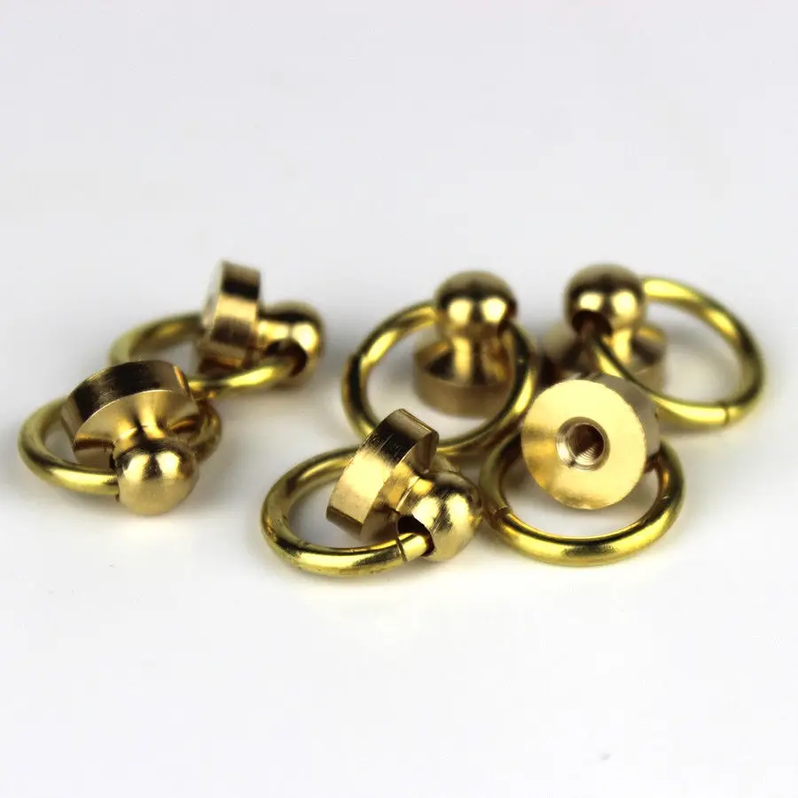 10Pcs Solid Brass Ball Post Studs Rivet with D ring Screwback Round Head Nails Spots Spikes Leather Craft DIY Accessories