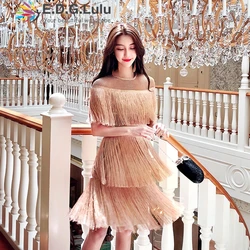 fringe dress vintage elegant sexy party club wear beach mesh tight streetwear sundress runway  women summer dress 2022 tassel