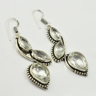 White Topas, Silver Overlay on Copper Earrings, 60 mm , E2091