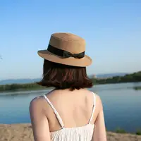 COKK Panama Simple Summer Beach Hat Female Casual Lady Women Flat Brim Bowknot Straw Cap Girls Sun Hat Chapeu Feminino - Image 3