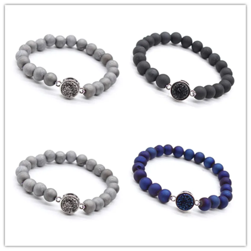 

Kraft-beads Ethnic Silver Plated Many Colors Weathered Agates Round Beads Elastic Bracelet For Gift Jewelry