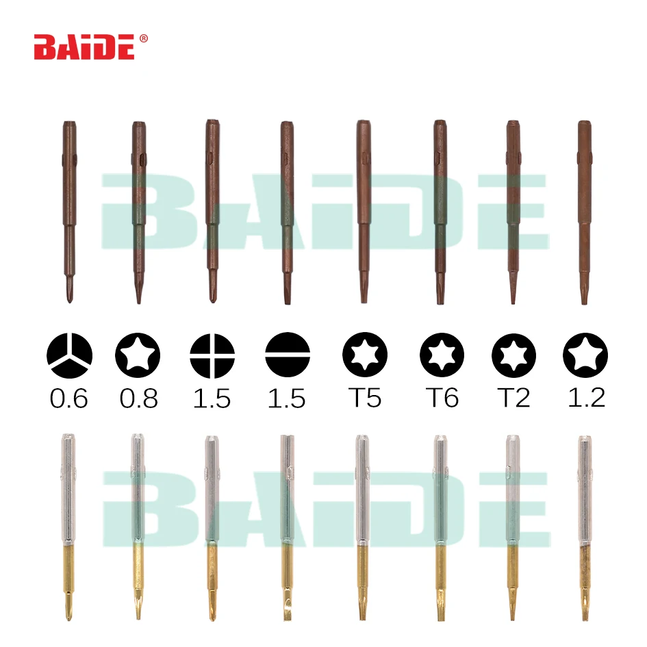 

0.6 Y 0.8 Pentalobe 1.5 Phillips 1.5 Slotted Torx T2 T5 T6 1.2 Pentalobe Replaceable Mini Screwdriver Bit 500pcs/lot