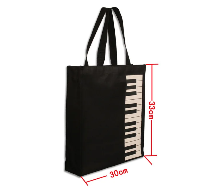 Bolso de lona con estampado de Piano negro para mujer, bolsa de compras individual de gran capacidad, de playa, informal