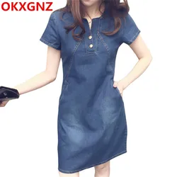 Koreański sukienka jeansowa dla kobiet 2019 nowa letnia dżinsy sukienka z kieszeń na guzik Sexy Mini sukienka Vestidos Plus rozmiar S-5XL M98