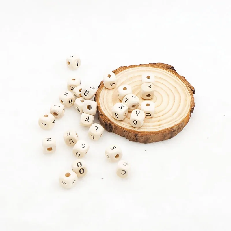 Chenkai 10mm 500PCS Natural Color Wood Spacer wooden Cube Beads Wooden Letter I For Making DIY Baby Teether Accessories