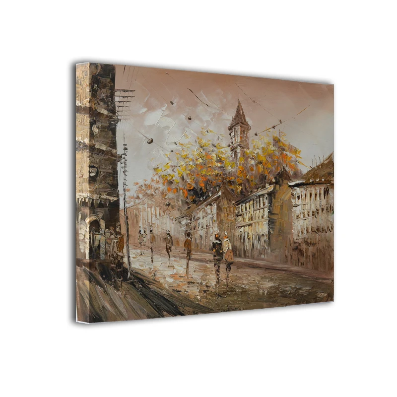 

Modern home decor hand-painted oil painting restoring ancient ways of city street landscape art DM150627-5