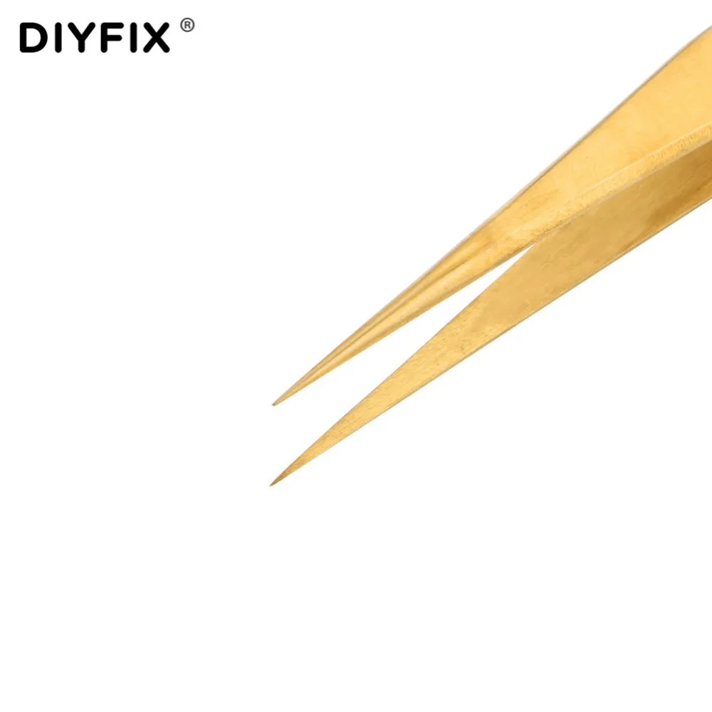 DIYFIX pinzas de precisión, pinzas de extensión de pestañas, puntas rectas curvadas, pinzas de galvanoplastia, juegos de herramientas manuales de punto fino, 2 uds.