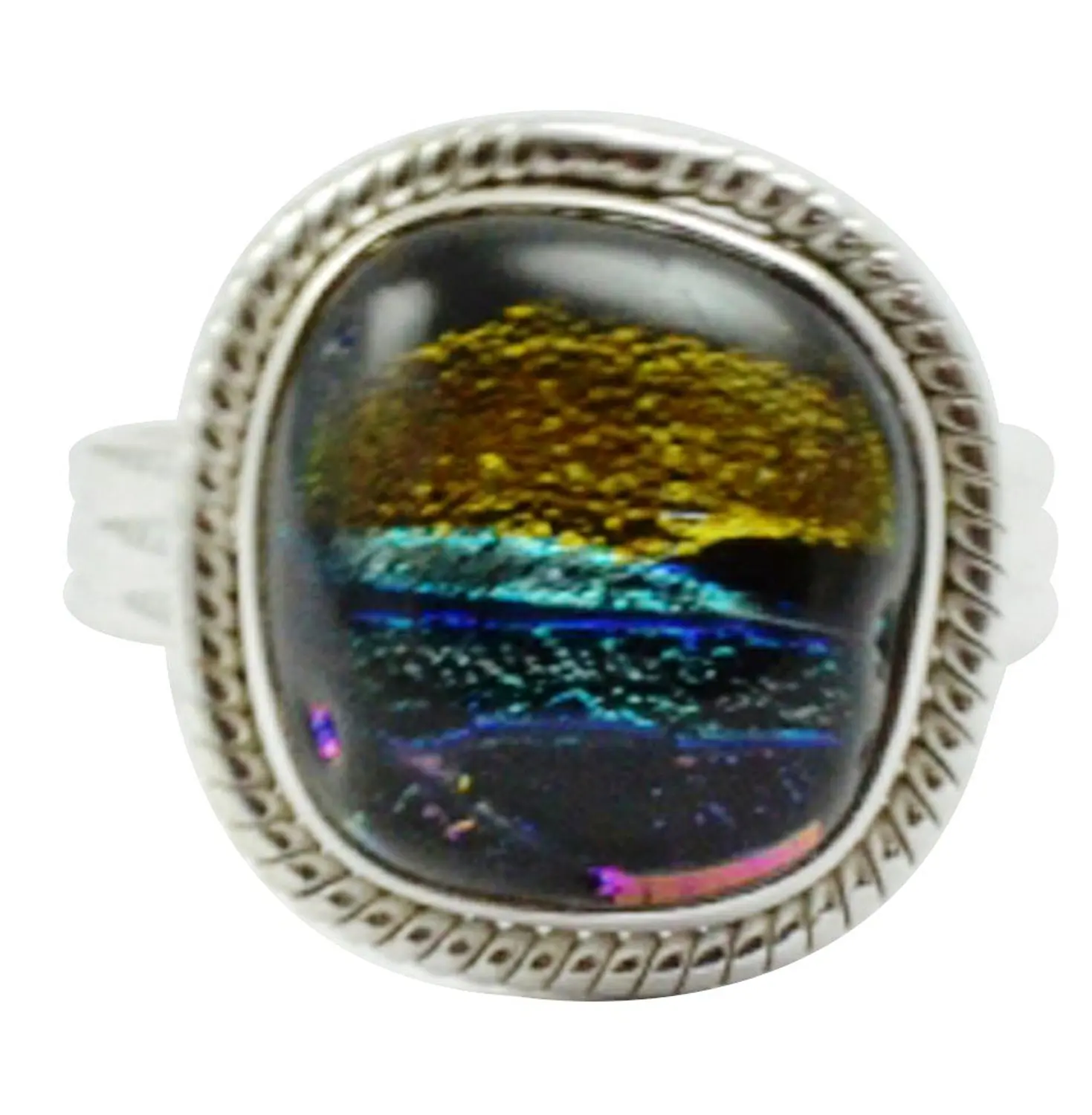 Lovegem Genuine Dichroic Glass Ring 925 Sterling Silver,Size:8 , AR3024