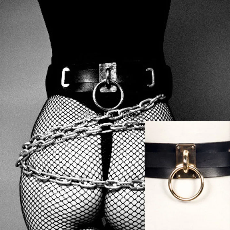 

Cool Punk Gothic 100% Handmade Oversized Big O-Round Silver Golden Metal Leather Women Harness Waist Belt Body Straps