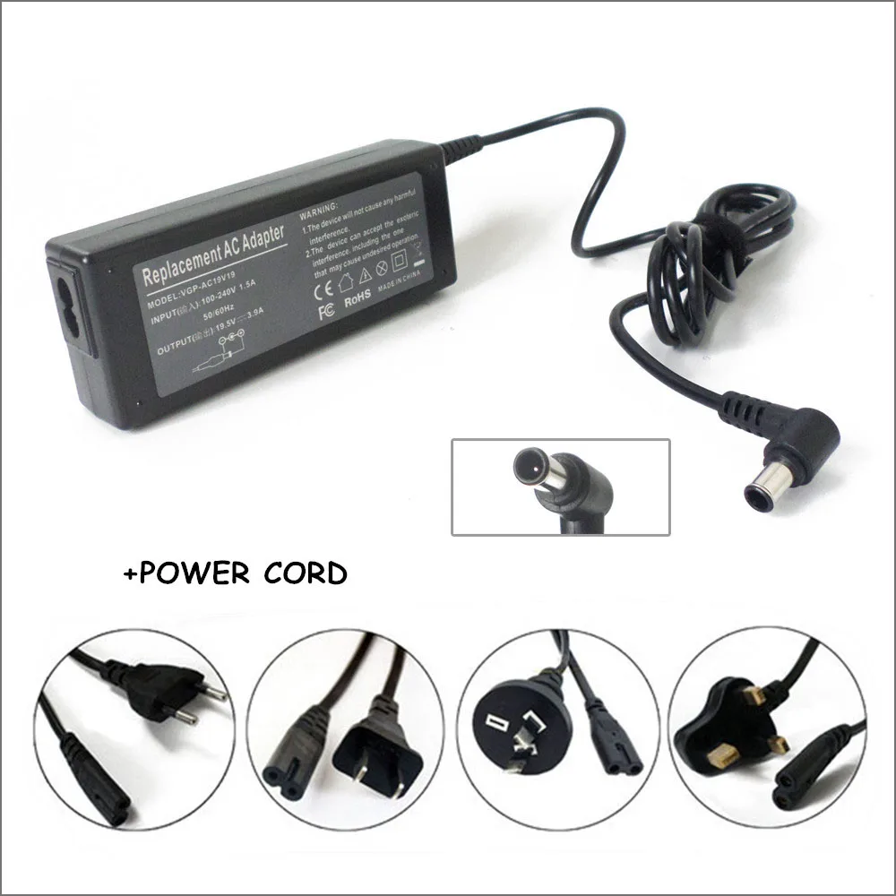 

19.5V 3.9A New Notebook Battery Charger AC Adapter For Sony N N130G AC Power Adapter VGP-AC19V19 VGN-NR498E VGN-FE550G