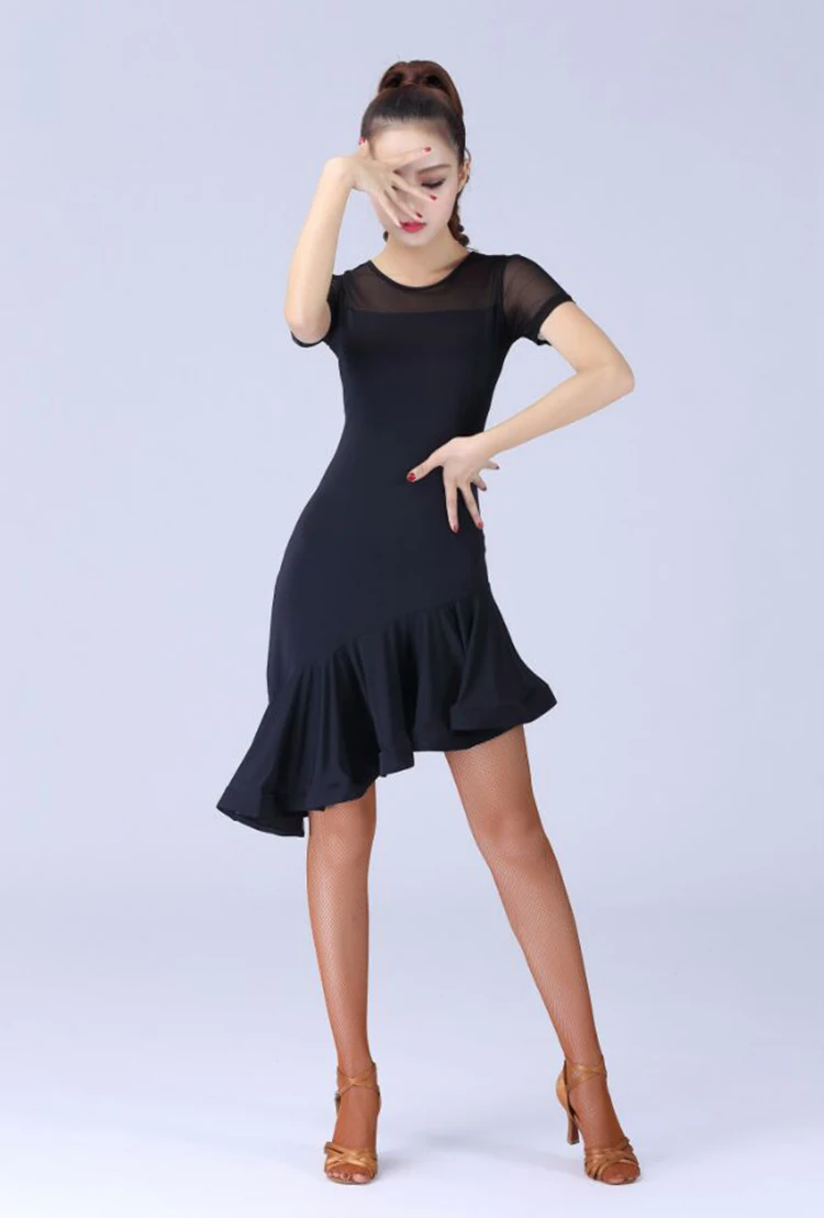 Vestito Da Ballo latino Per Adulti di Sesso Femminile L'esecuzione di Sala Da Ballo di Tango Cha Cha Latino Abiti Da Ballo Nuovi Brevi Del Manicotto Della Nappa Pannello Esterno di Ballo Vestito