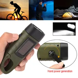 Outdoor Tool Hand Crank Dynamo Solar Powered Rechargeable LED Camping Emergency Flashlight Torch Night Cycling Self Defense