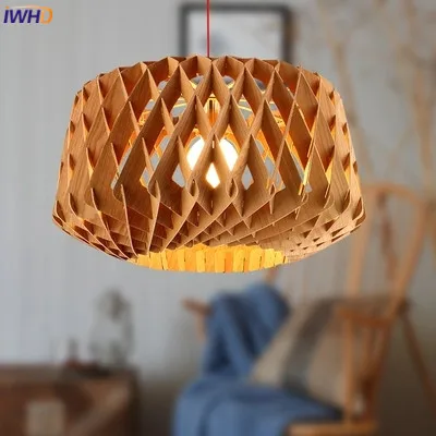 IWHD Modern Led Hanging Creative Wood Pendant Lights Lamparas de techo colgante moderna Kitchen Dining HangLamp Lustre