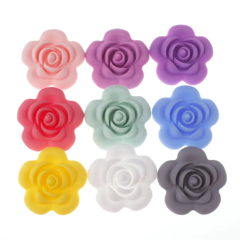 

5pcs Rose Silicone Beads Flower Teether Bead Bpa Free Baby Teething Necklace Pendant Accessories Infant Shower Nursing Gifts
