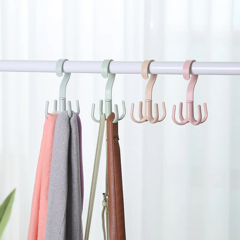 Creative Rotating Hook Four Claws Multi-Function Wardrobe Bag Hook Plastic Tie Hook Storage Hanger