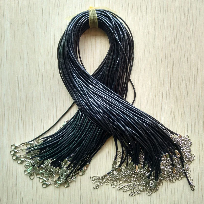 1.5mm black Wax Leather cord rope necklaces 45cm with Lobster clasp jewelry for diy pendants fast shipping Wholesale 100pcs/lot