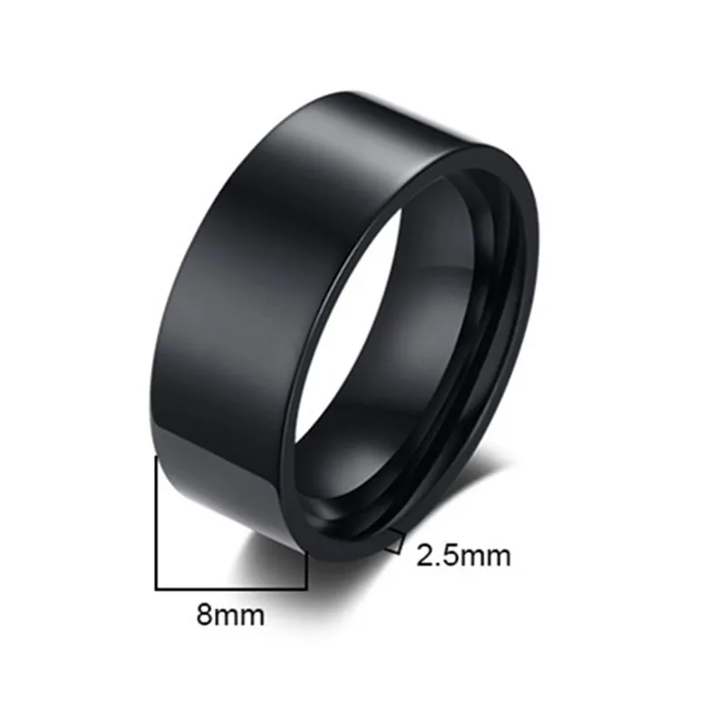 QianBei 8mm Classic Wide Chunky Ring for Men Gold Color Silver Color Black Stainless Steel Male Ring Alliance Wedding Jewelry