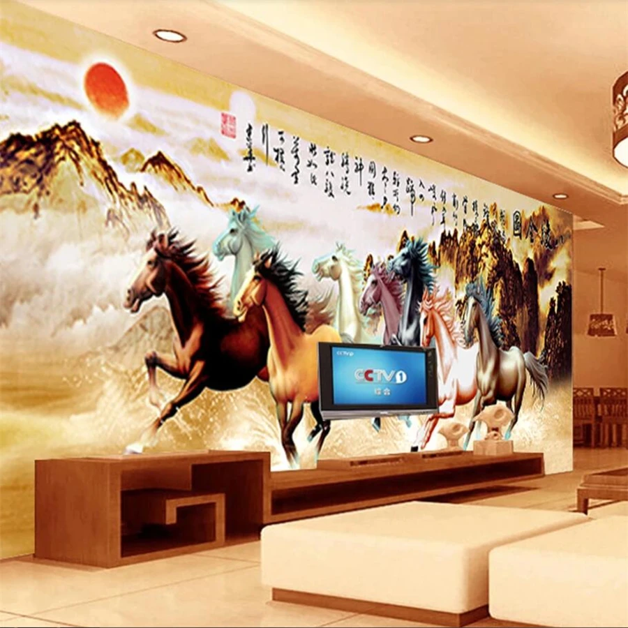 

papel de parede Custom wallpaper 3D mural eight horses full picture horse to success eight horse mural TV background wall paper