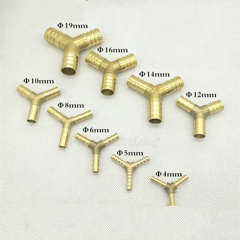 

10PCS Y way Brass Barb Pipe Fitting 3 Way Connector For 4mm 5mm 6mm 8mm 10mm 12mm 16mm Hose Copper Pagoda Tube Fittings JF1996