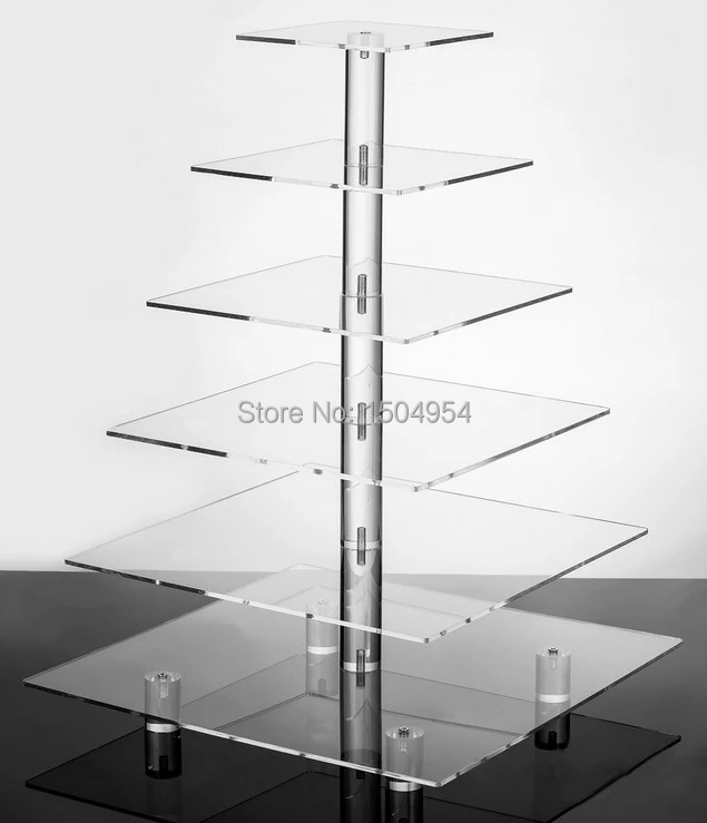 HMROVOOM square 6 Tier Acrylic Cupcake Display Stand /acrylic cake stand with base