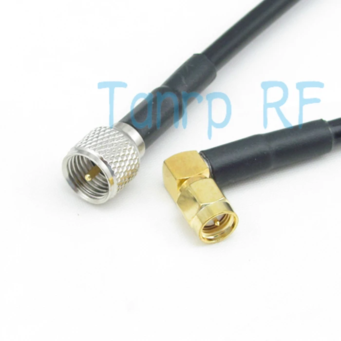 Free shipping! 50CM RF Pigtail coaxial jumper  RG58 cable  20INCH  MINI UHF male to SMA male plug right angle extension cable