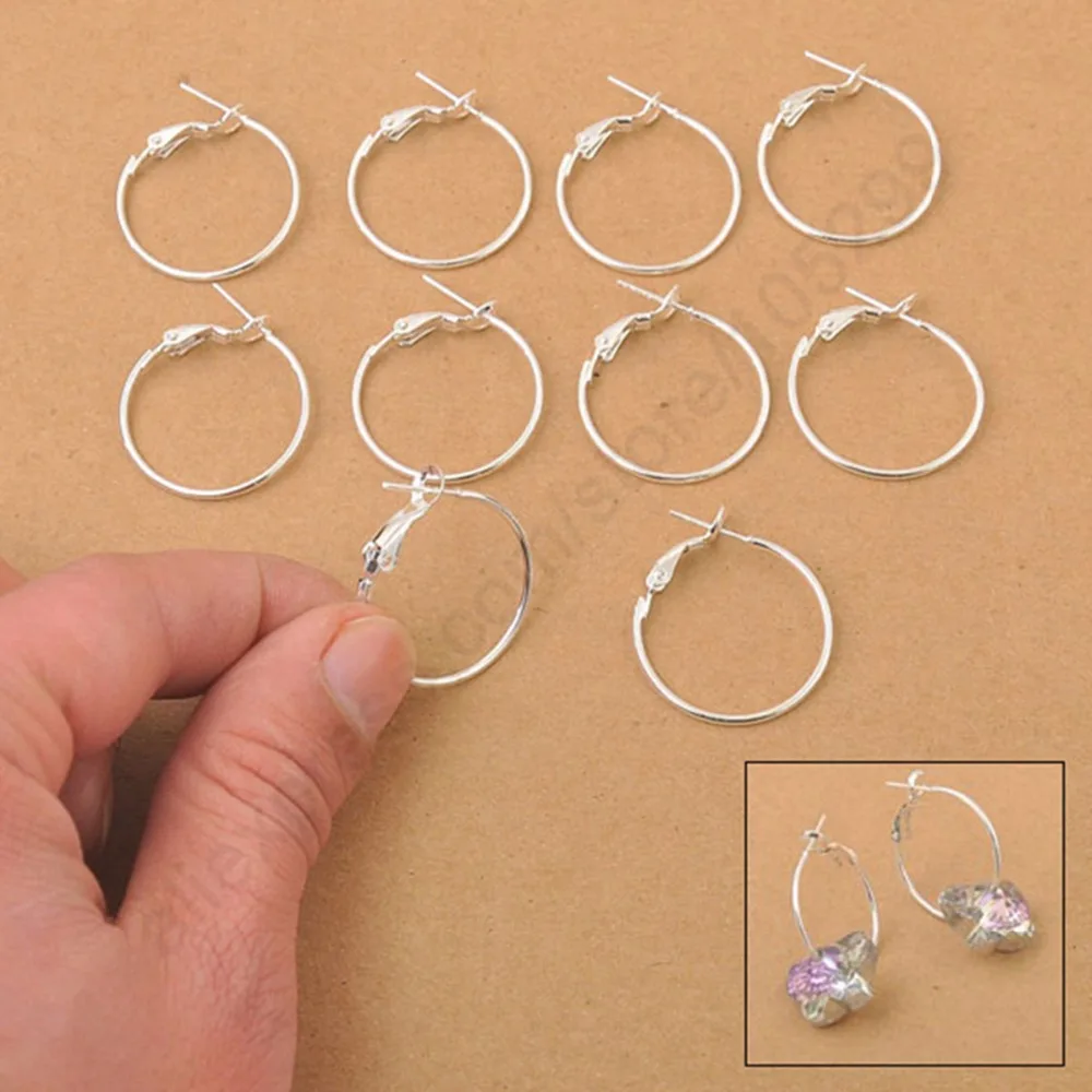 Fast Shipping 100PCS 20MM Loop Making Jewelry Findings Sterling Silver Plate Basketball Wives Beads Circle Hoops Earrings