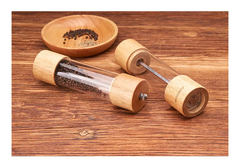 10pcs/lot Wooden Pepper Mills Full Transparent Wood Grinder Black Pepper Seasoning Bottle Manual Masher lin3796