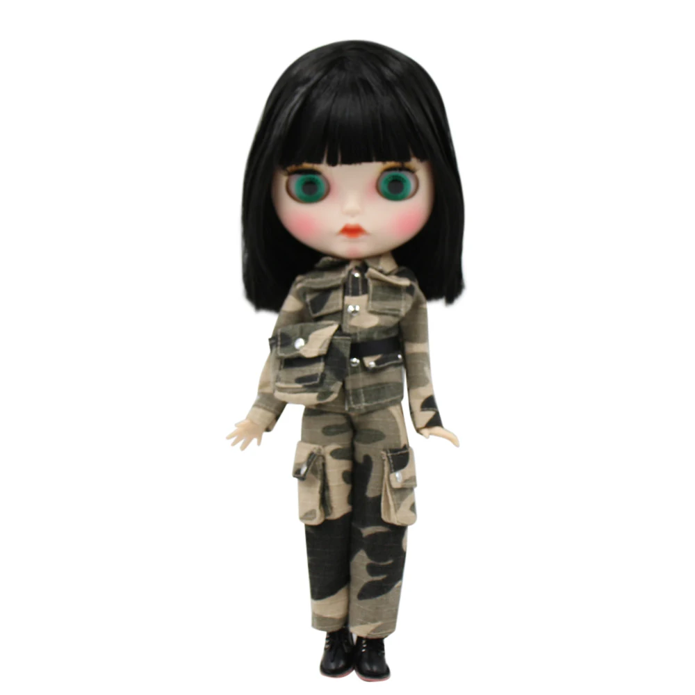 

ICY DBS Blyth doll white skin joint body black hair Carved lips Mate face with eyebrows BL9601