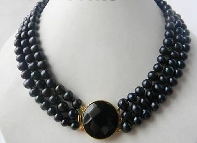 

3row 18" 9mm Round Black Freshwater Pearl Necklace