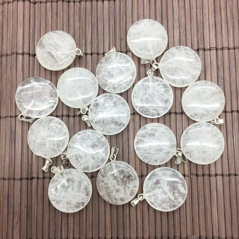 

New Style Natural Stone Pendants 20 mm Coin Shape Rock Crystal D I Y Jewelry For Girls Women Necklace Charms