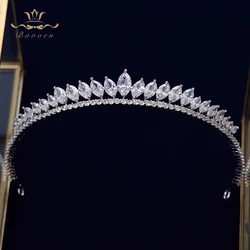 Elegant ใบ CLEAR Zircon งานแต่งงาน Tiaras Hairbands คริสตัล Brides ผมอุปกรณ์เสริมผมเย็นเครื่องประดับ